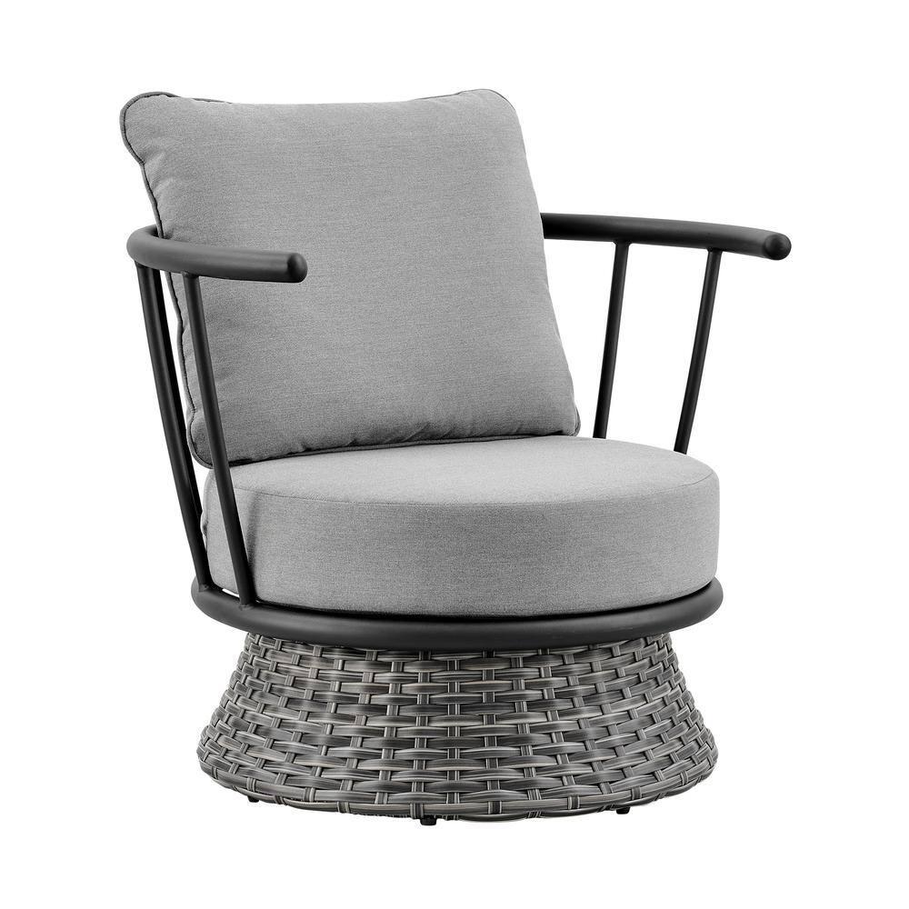 Armen Living Giotto Wicker And Aluminum Outdoor Chair In Black And Dark Gray