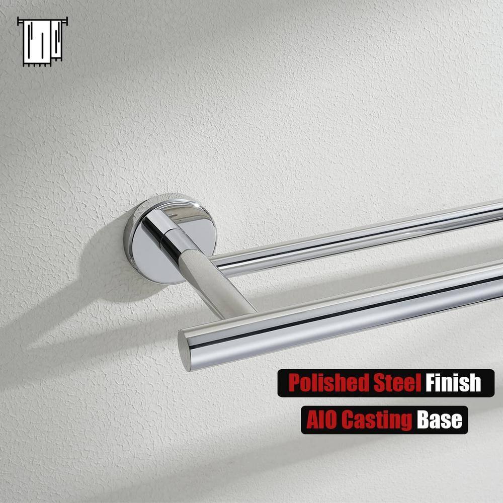 JQK Chrome Towel Bar, 24 Inch 304 Stainless Steel Thicken 0.8mm Double Bath Towel Rack for Bathroom, Towel Holder Polished Chrome Wall Mount, Total Length 27.16 Inch, TB100L24-CH