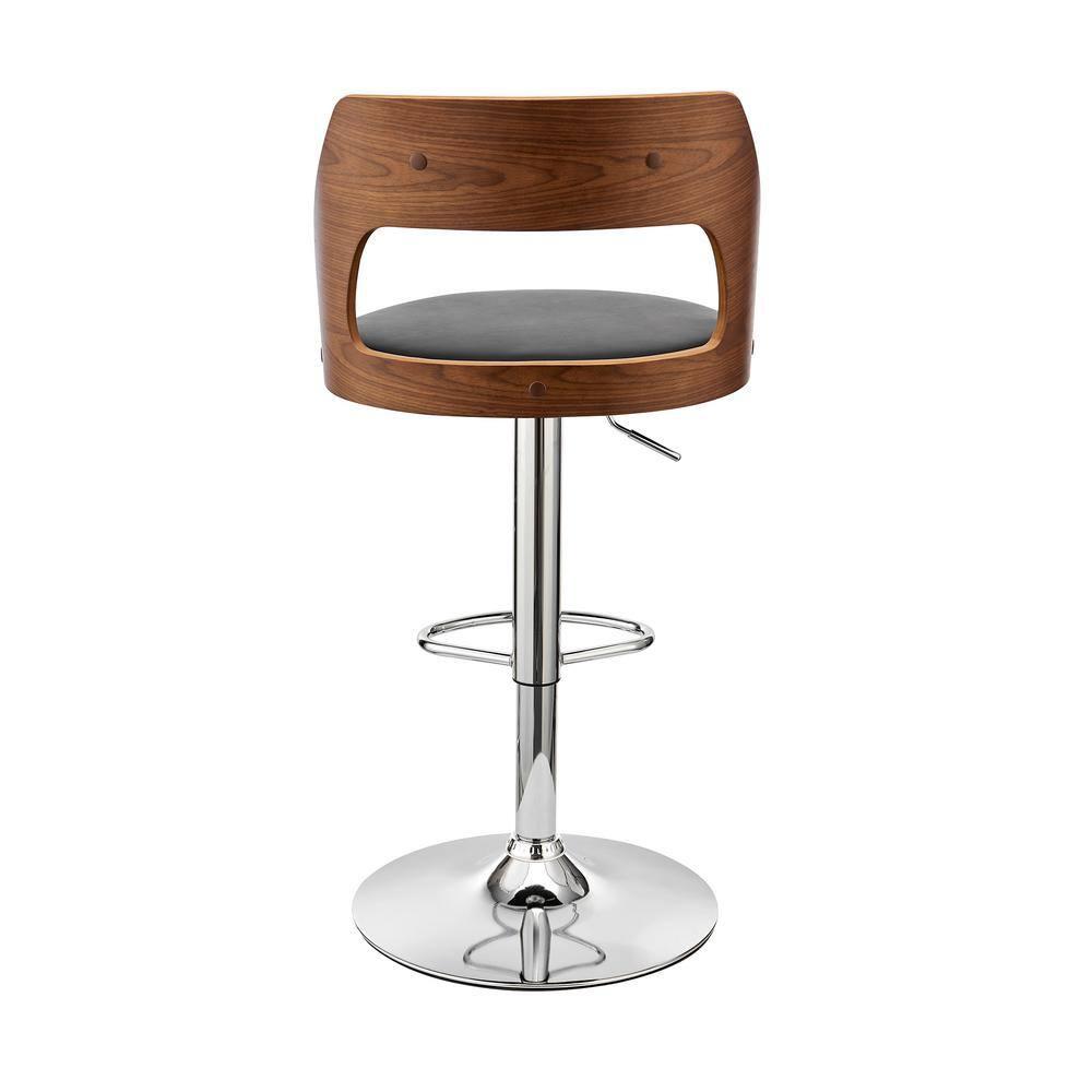 44 x 19 x 19 in. Paulo Adjustable Swivel Faux Leather & Walnut Wood Bar Stool with Base, Black & Chrome