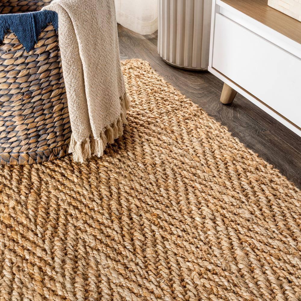 Espina Hand Woven Herringbone Chunky Jute Natural 6' Square Area Rug - JONATHAN Y