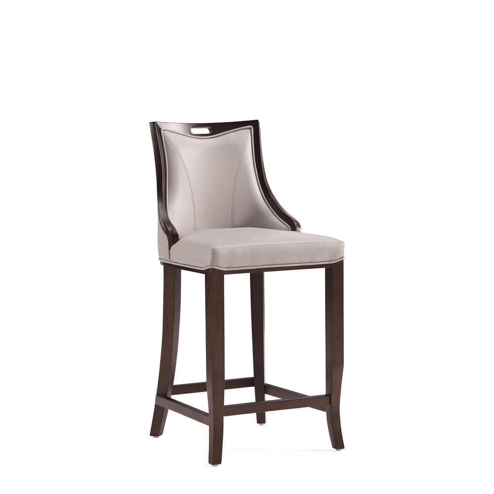 Manhattan Comfort Set of 3 Emperor Upholstered Beech Wood Faux Leather Barstools Light Gray: Semi-Gloss Finish, Foam Padded