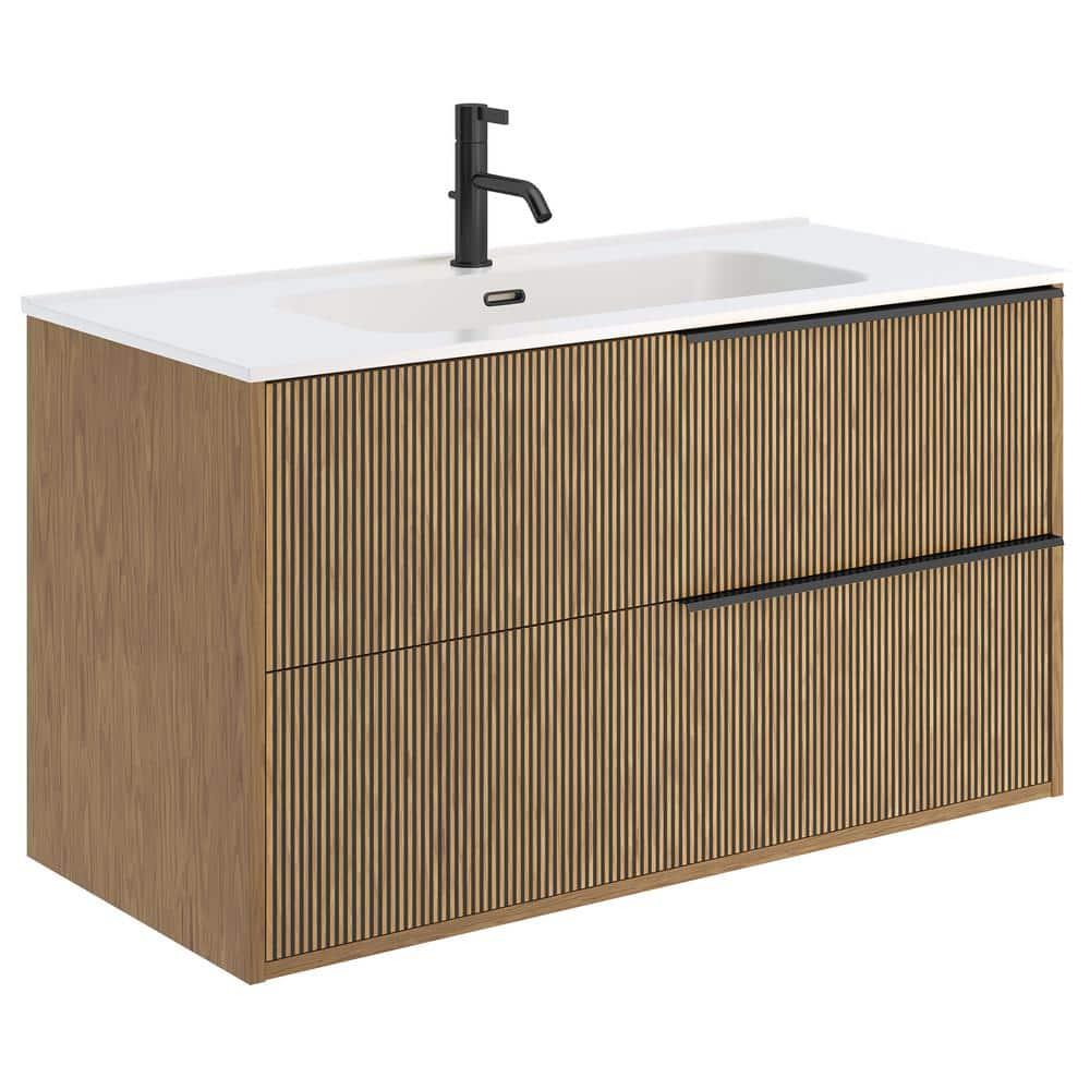 Demeter Art Black 40 in. W x 18.1 in. D x 22.8 in. H Deco Wall Mounted Vanity with Single Sink and White Ceramic Top