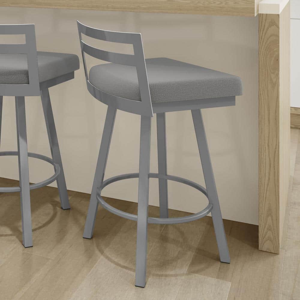 Amisco Derek 30 In. Swivel Bar Stool - Grey Polyester / Metallic Grey Metal
