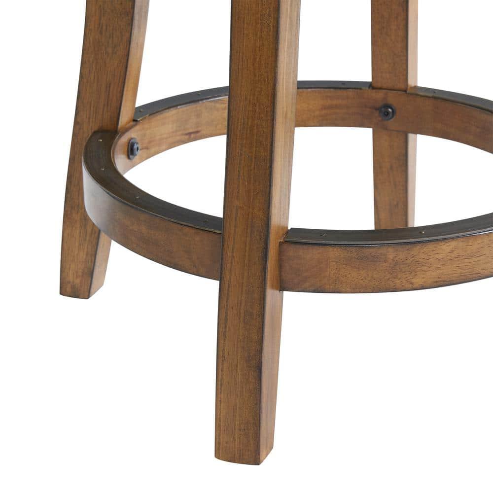 Alaterre Ellie Upholstered Swivel Bar Stool Chairs with Padded Seat and Back, Rubberwood Frame with Metal Kick Plate