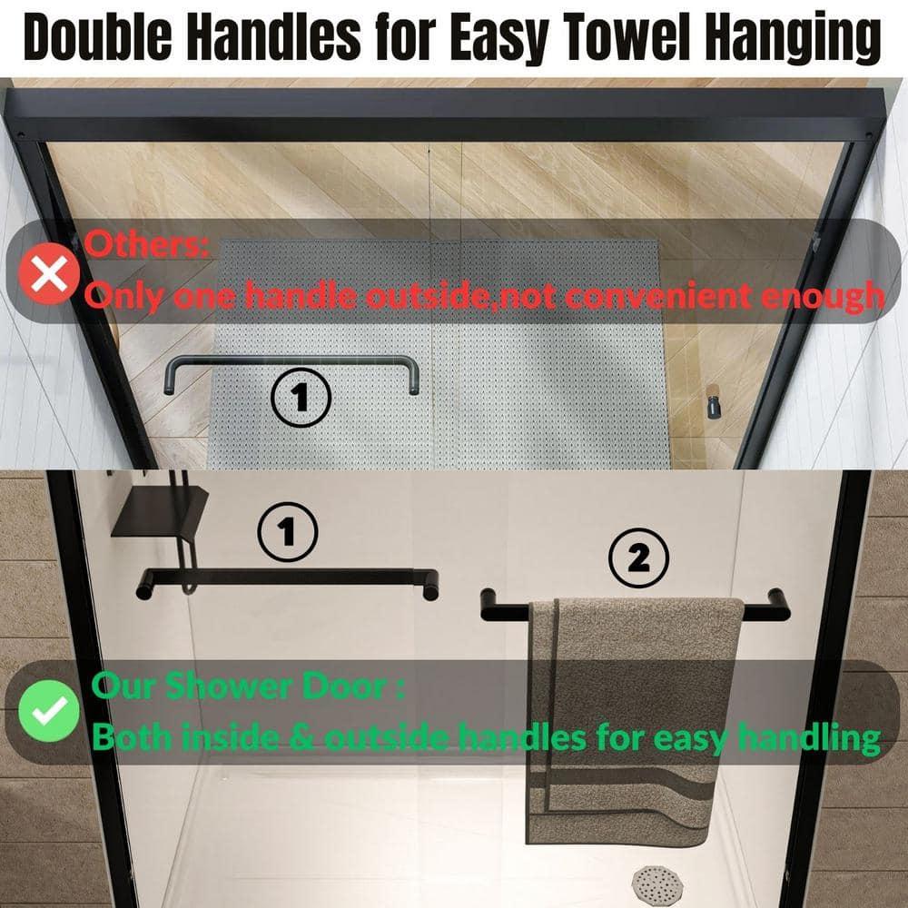 56"-60" W x 72" H Double Sliding Semi-frameless Shower Door with Two Handles
