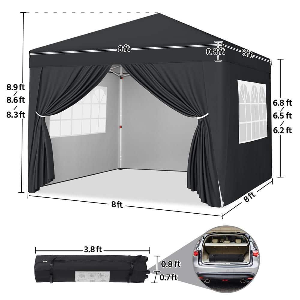 Yaheetech 8x8 Pop Up Canopy with 4 Removable Sidewalls, Portable Enclosed Instant Tent, Waterproof Outdoor Tent, Beach Sun Shelter with 4 Sandbags, 8 Stakes & 4 Ropes, Black
