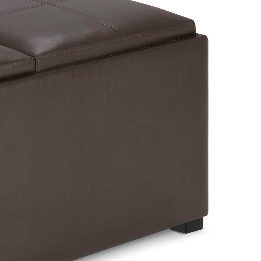 Simpli Home Avalon 35"W Upholstered Square Coffee Table Storage Ottoman with Flip-Over Trays