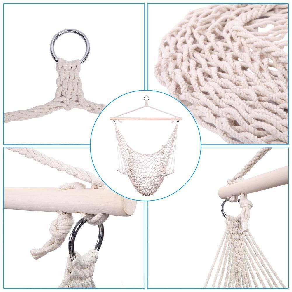 49.6 in. Portable Hammock Rope Chair Outdoor Hanging Air Swing in Beige