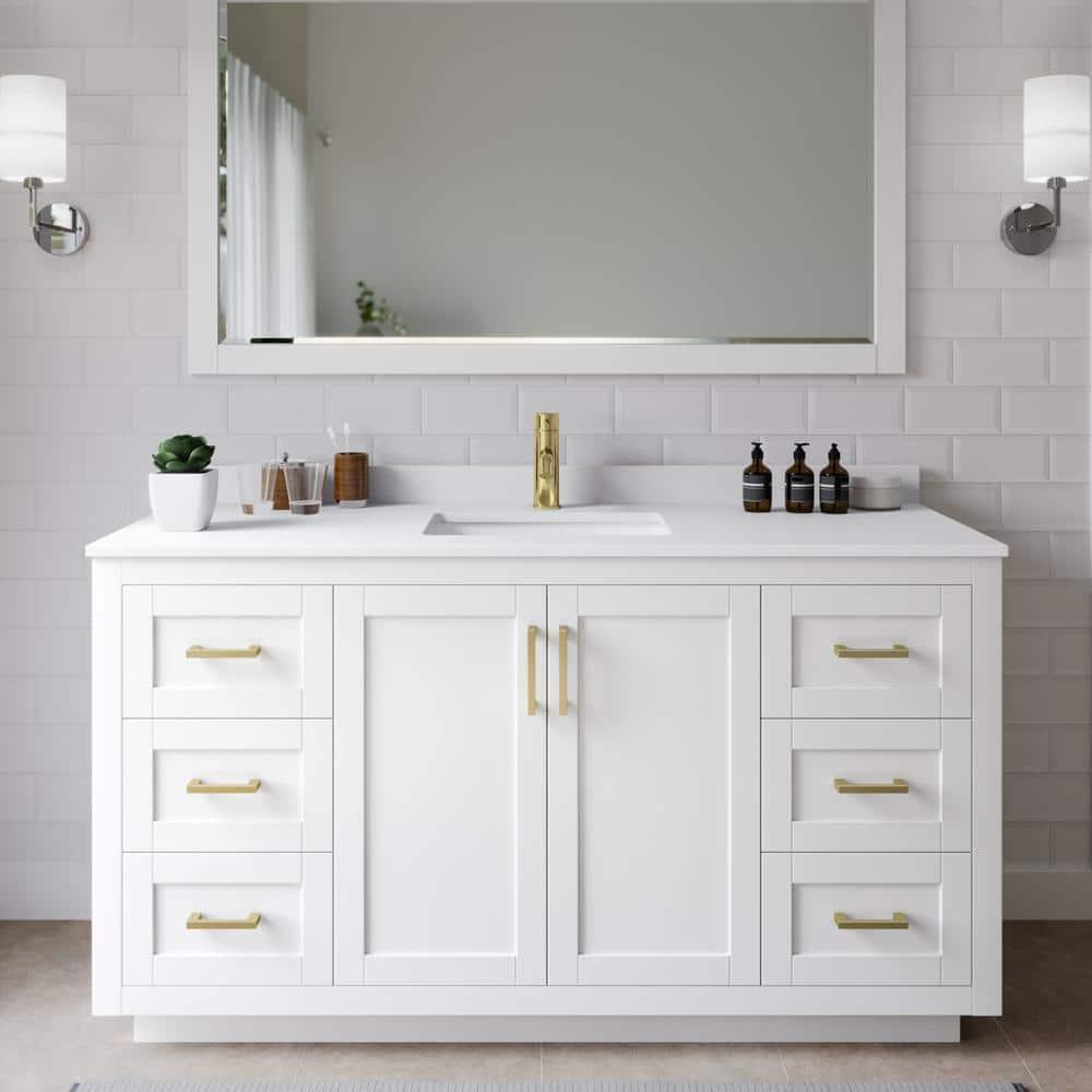 Wyndham Collection Miranda 60" Freestanding Single Bathroom Vanity with Cultured Marble Top with 58" Mirror