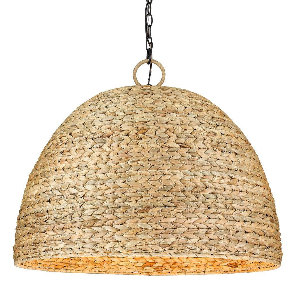 Golden Lighting Rue 8-Light Chandelier in Matte Black with Woven Sweet Grass