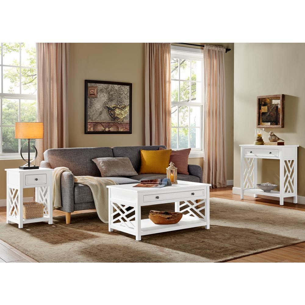 Alaterre Coventry Wood End Table with Drawer and Shelf, White