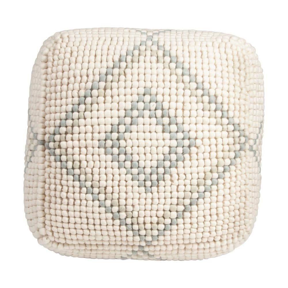 Creative Co-Op Cream New Zealand Pouf with Blue & Green Accents