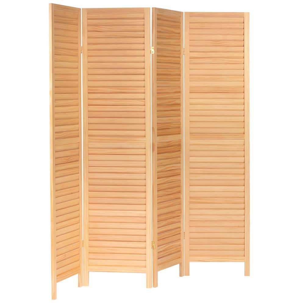 Oriental Furniture 6 ft. Tall Wooden Louvered Room Divider Natural - 4 Panel