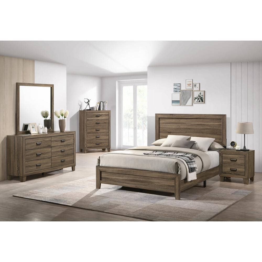 Dark Walnut Wood Panel Bed in Queen Size