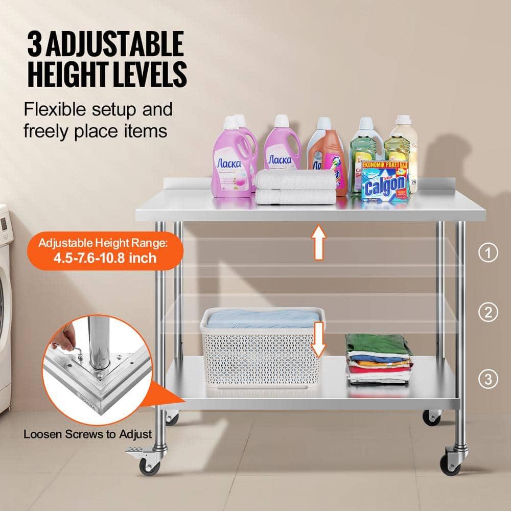 VEVOR VEVOR Stainless Steel 24'' W x 40'' H Adjustable Portable Work Table