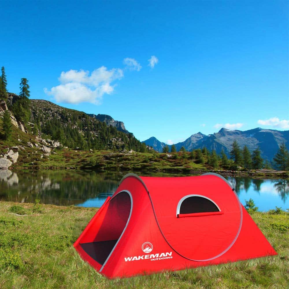 Wakeman Outdoors 2 Person Pop Up Tent with Layered Door and Carry Bag, Red