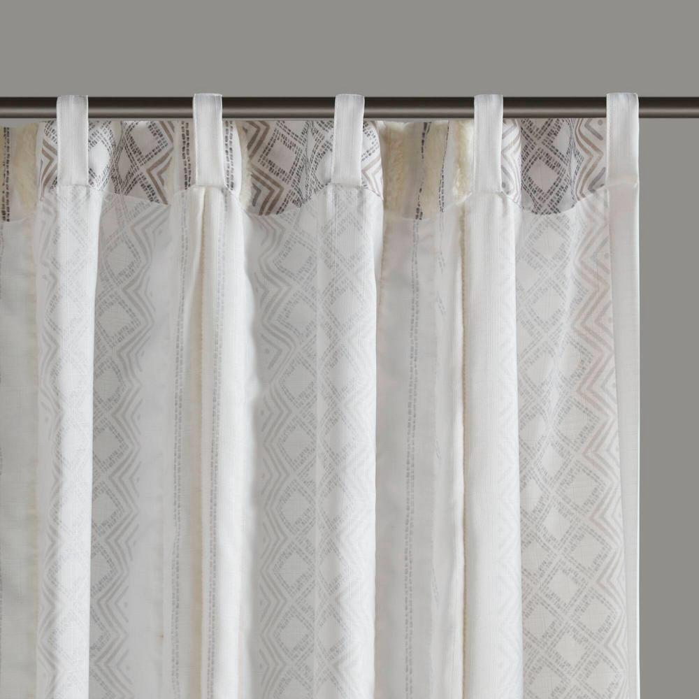 Ebby White and Taupe Geometric Velvet Polyester Window Panels