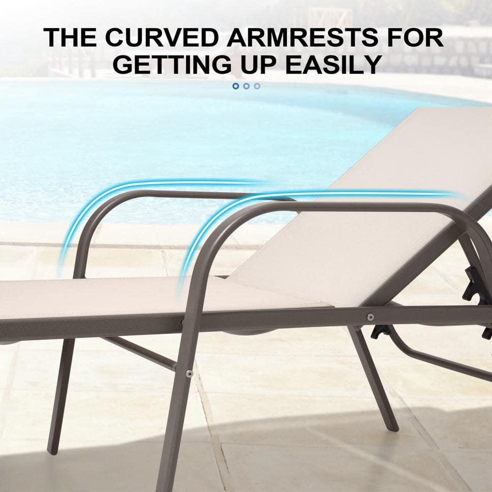 Crestlive Products Set of 2 Aluminum Patio Chaise Lounge Chair Folding Outdoor Recliners, Beige