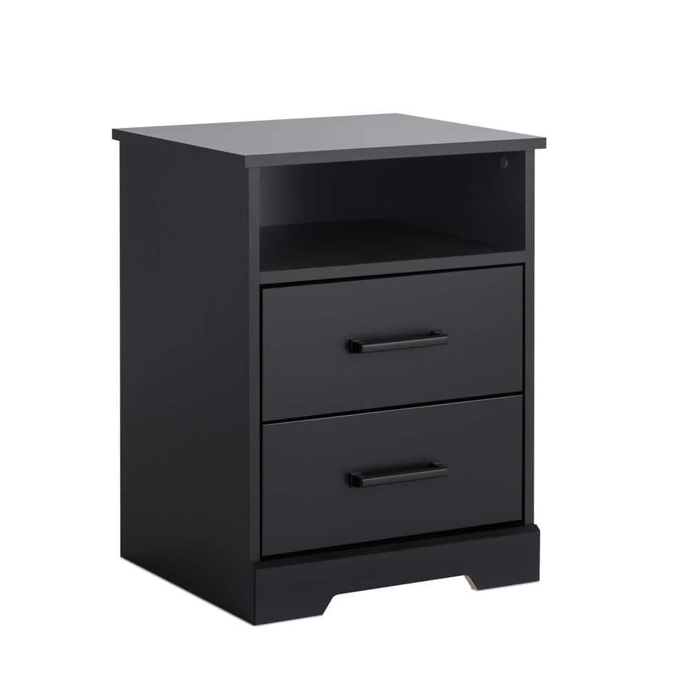 Prepac Rustic Ridge Farmhouse Nightstand with 2 Drawers and Open Shelf Black
