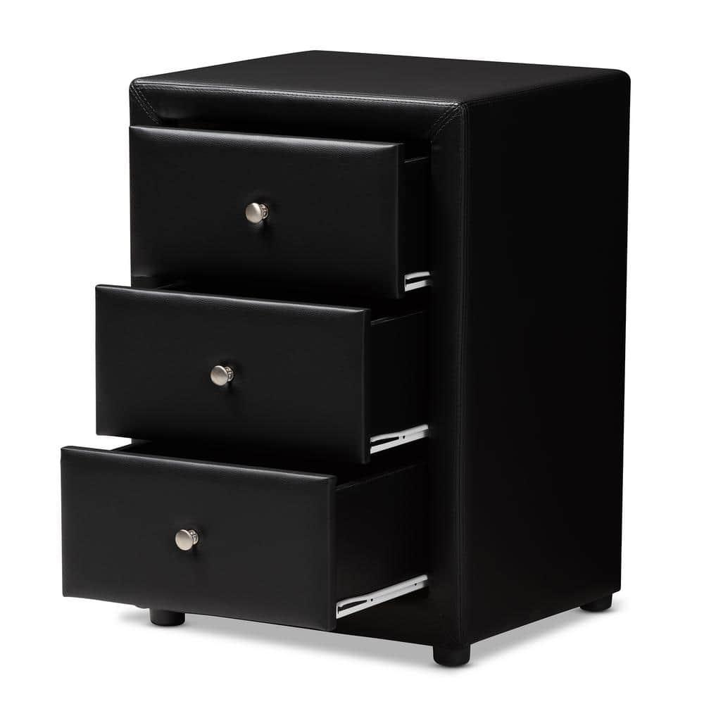 Tessa Faux Leather Upholstered 3 Drawer Nightstand Black - Baxton Studio