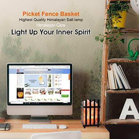 WBM LLC Himalayan Glow Picket Fence Style Metal Basket Salt Lamp- Dimmer Switch & ETL Certified Cord3