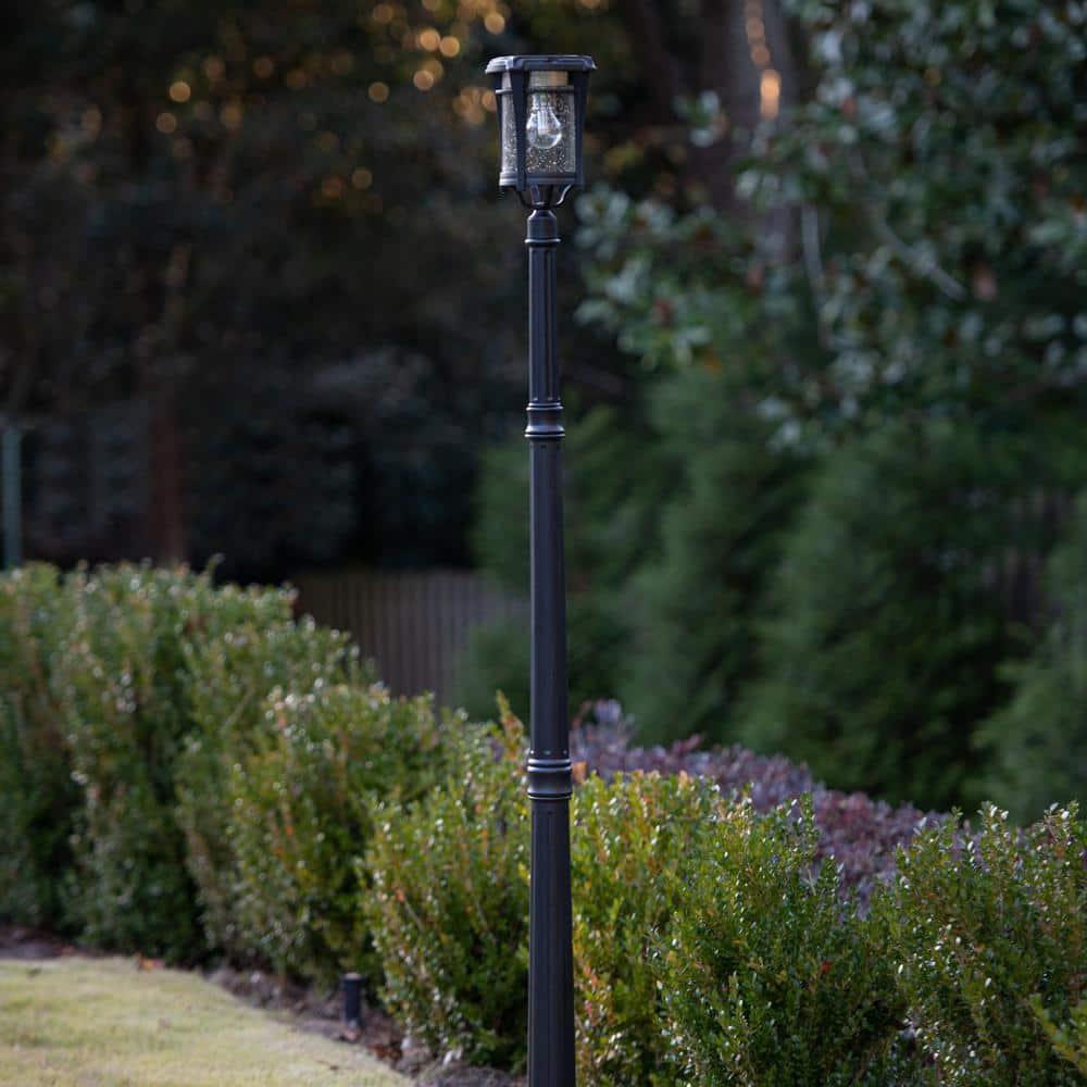 Eligia Black 1-Light 13" H Solar Powered Lantern Warm White Post Light with Pier and Wall
