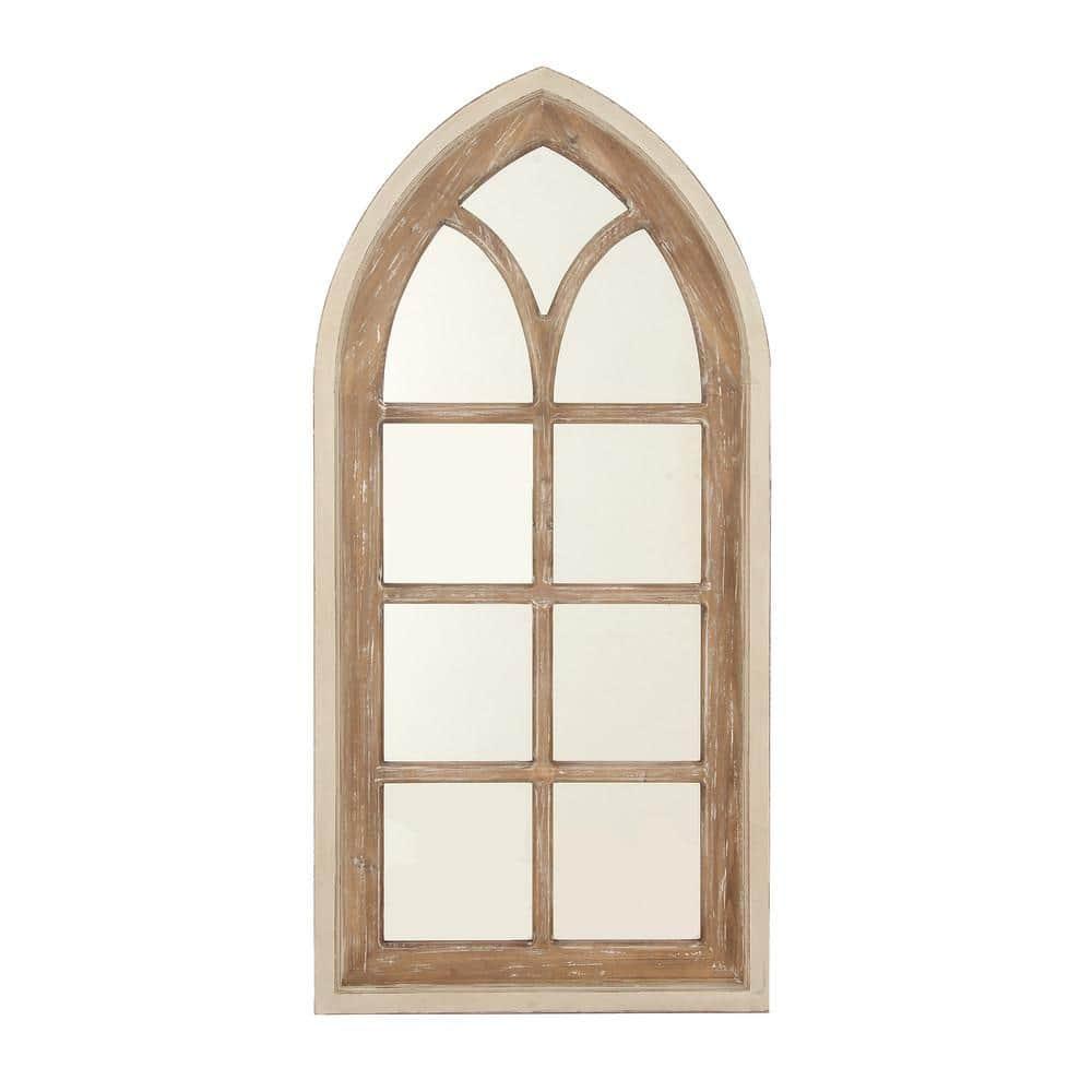 DecMode 26" x 35" Brown Arched Distressed Window Pane Wall Mirror