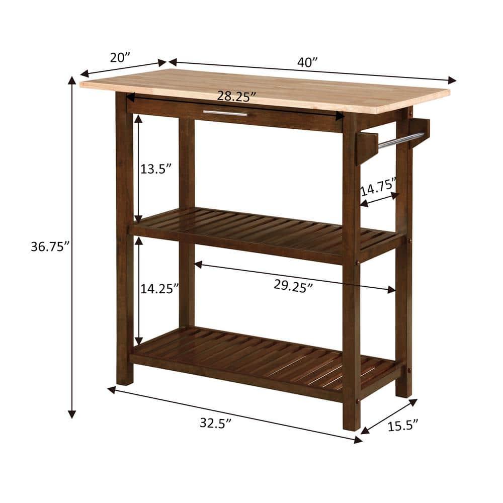 Convenience Concepts Designs2Go 3 Tier Butcher Block Kitchen Prep Island with Drawer, Espresso/Butcher Block