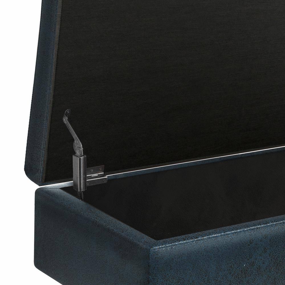 Simpli Home Owen 36" Wd. Small Rectangular Storage Ottoman in Distressed Dark Blue