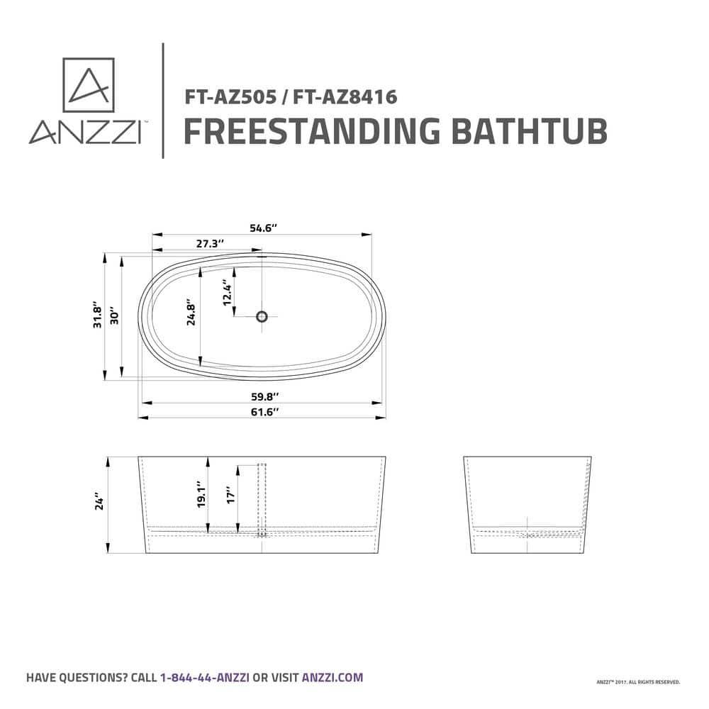 Roccia 62'' x 32'' Freestanding Soaking Solid Surface Bathtub