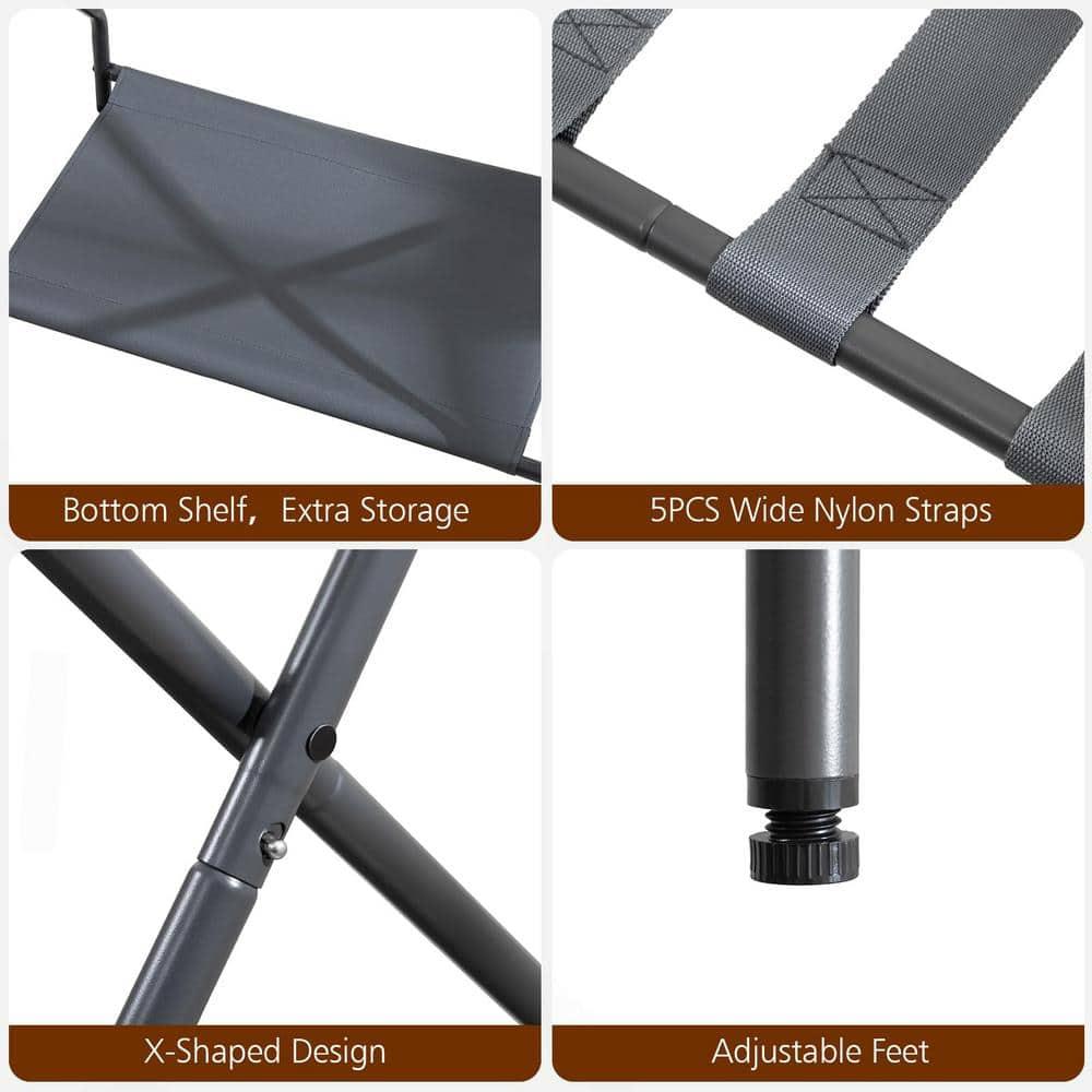 MEBROT Set Of 2, Foldable Suitcase Stands For Guest Room, Metal Luggage Holder With Storage Shelf For Bedroom, Hotel, Easy Assemble