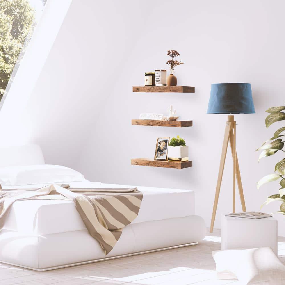 3 Pack 16 Inch Sorbus Rustic Floating Shelves - for Bedroom, Kitchen, Living Room, Office - Floating Shelf for Trophies, Books, Frames, etc