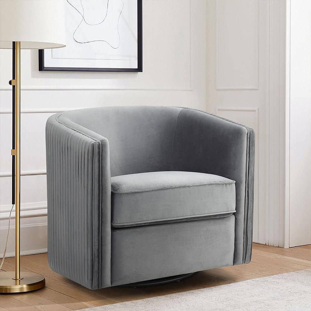 Lexicon Cecily Traditional Velvet Swivel Accent Chair with Tuxedo Arm in Gray