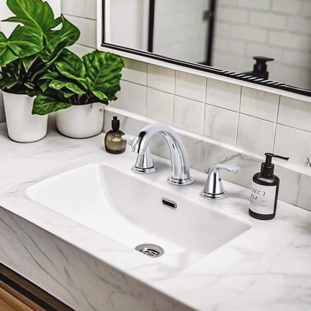 Aleasha Widespread Bathroom Sink Faucet, 3 Hole Faucet With Pop-Up Drain