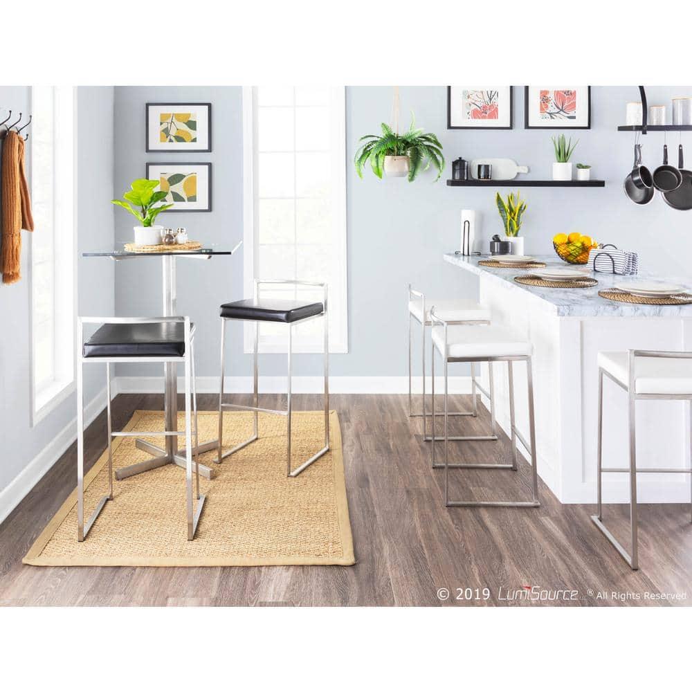34" Set of 2 Fuji Contemporary Stackable Barstools Metal/Black Velvet - LumiSource: Low Back, Space-Saving Design