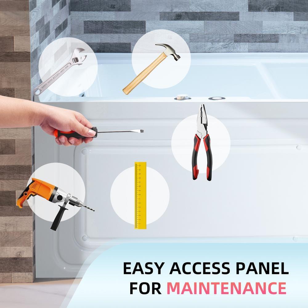 60" x 30" Whirlpool Heated Rectangular Alcove Acrylic Bathtub with Chrome/Matte Black Drain and Overflow