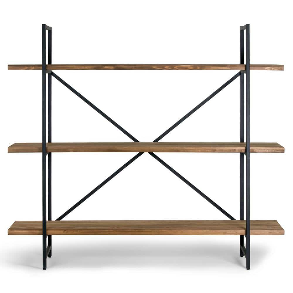 Glamour Home Ailis 56" 3-Wide-Shelf Modern Wood Etagere Bookcase in Brown