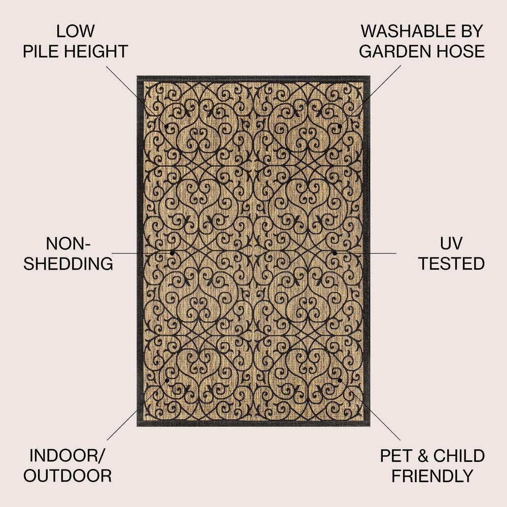 4'x6' Madrid Vintage Filigree Textured Weave Indoor/Outdoor Area Rug, Black/Khaki - JONATHAN Y