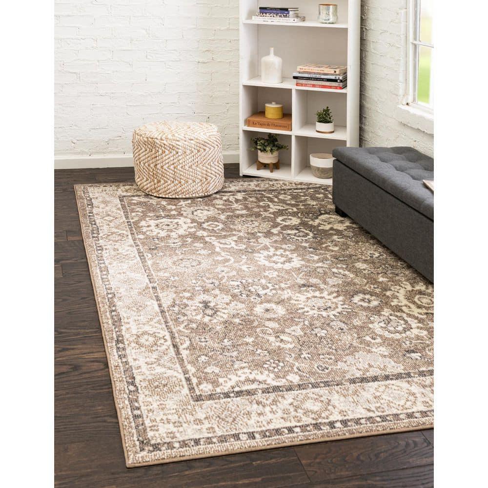 Unique Loom Penrose Collection Area Rug - Krystle (8' x 10' Rectangle Beige Brown/Ivory)