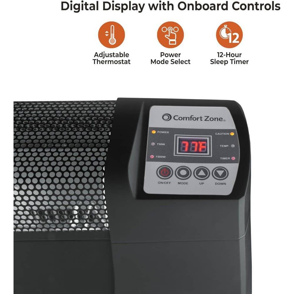 Comfort Zone Digital Baseboard Space Heater with Thermostat, Black
