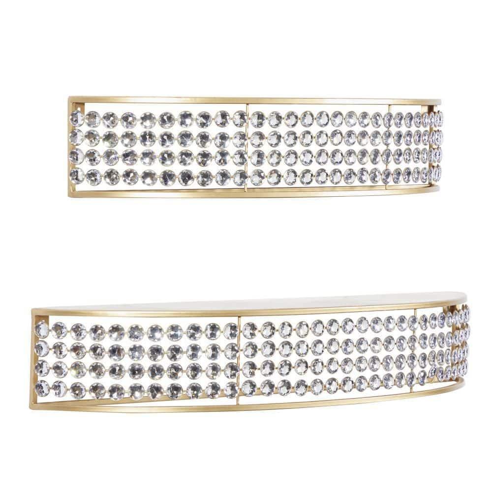 DecMode 5", 5"H Half-Moon 2-Tier Gold Wall Shelf with Crystal Embellishments (2 Count)