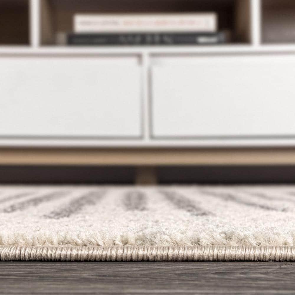 3'x5' Aya Berber Stripe Geometric Area Rug, Cream/Gray - JONATHAN Y