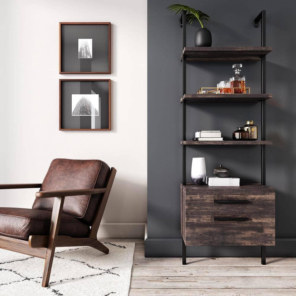 73" Wood Ladder Bookshelf with Storage - Nathan James