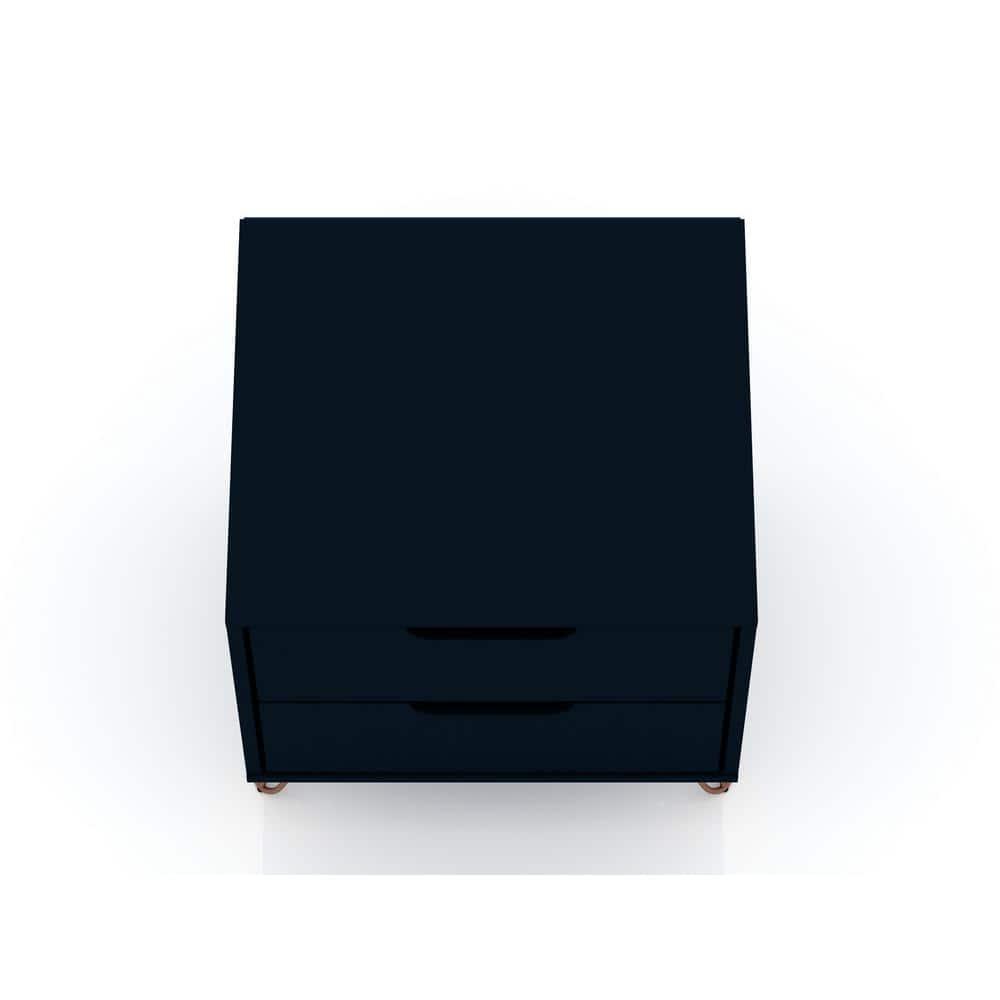 Set of 2 Rockefeller 2 Drawer Nightstands Tatiana Midnight Blue - Manhattan Comfort: Modern Splayed Metal Legs, MDF