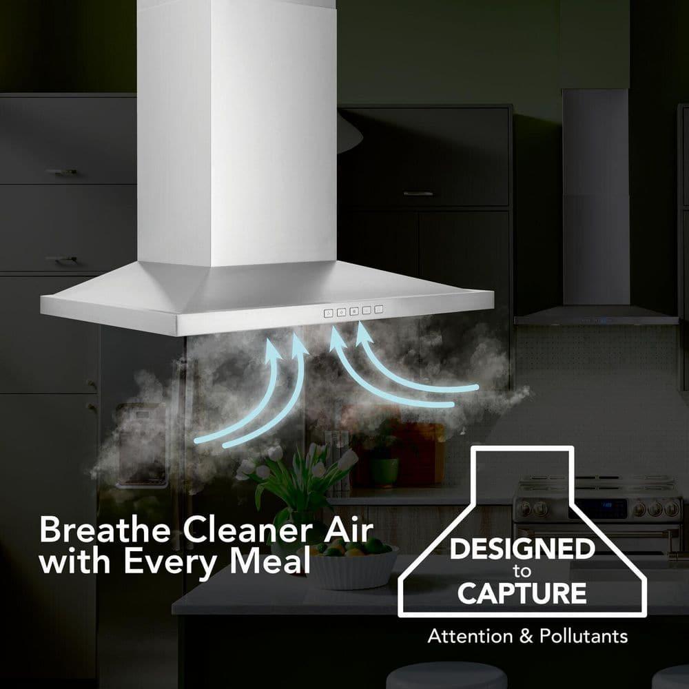 30 in. Convertible Wall Mount Low Profile Pyramidal Chimney Range Hood, 450 Max CFM, Stainless Steel