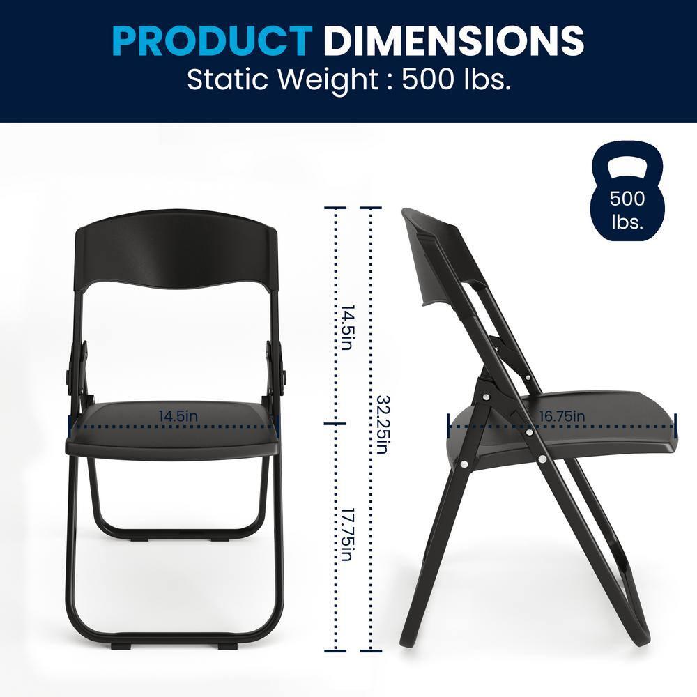 Flash Furniture HERCULES Series 500 lb. Capacity Heavy Duty Black Plastic Folding Chair with Built-in Ganging Brackets