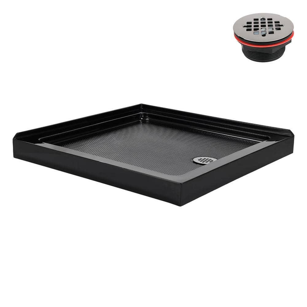 Streamline Bath NT-2151-36BL-RH Streamline NT-2151-36BL-RH 36 in. x 36 in. Corner Acrylic Shower Base in Glossy Black with Right Hand Drain, Drain Included