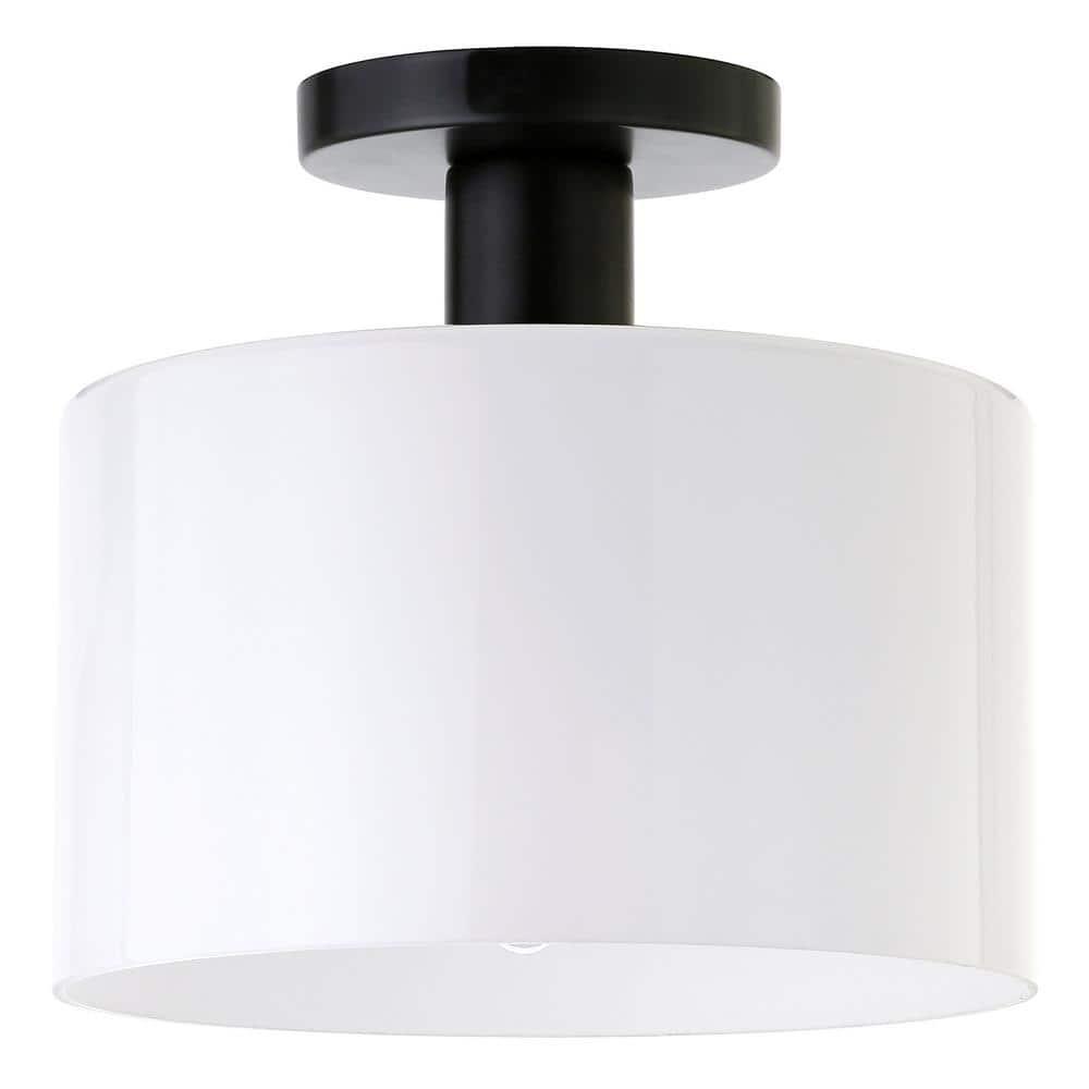 Evelyn&Zoe 10" Matte Black Metal/Glass Semi Flush Mount