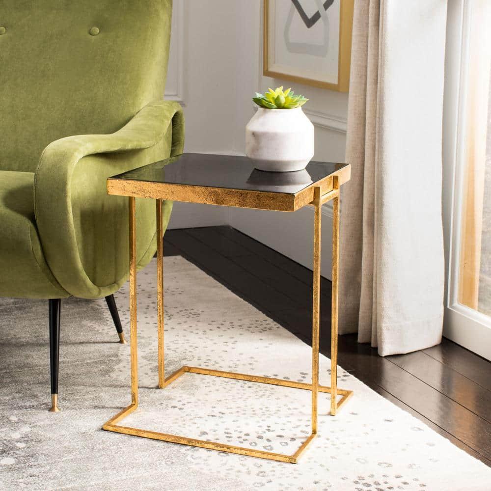 Amarylis Greek Key Side Table - Black Enamel/Gold - Safavieh.