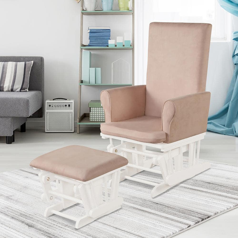 Costway Baby Nursery Relax Rocker Rocking Chair Glider & Ottoman Set w/Cushion Pink